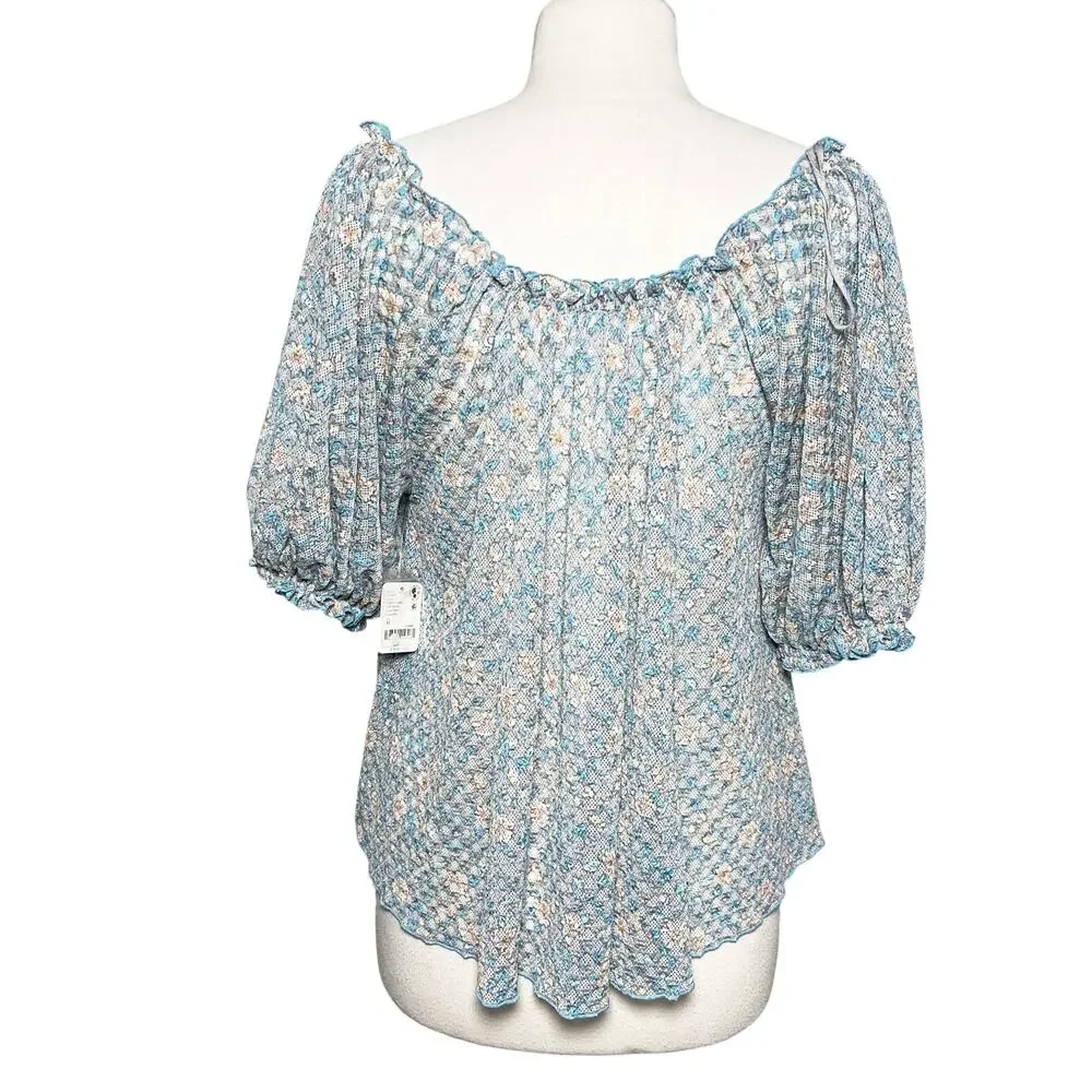 NWT FREE PEOPLE Women’s Astra Floral Print Mesh Peasant Top Medium - Picture 7 of 7
